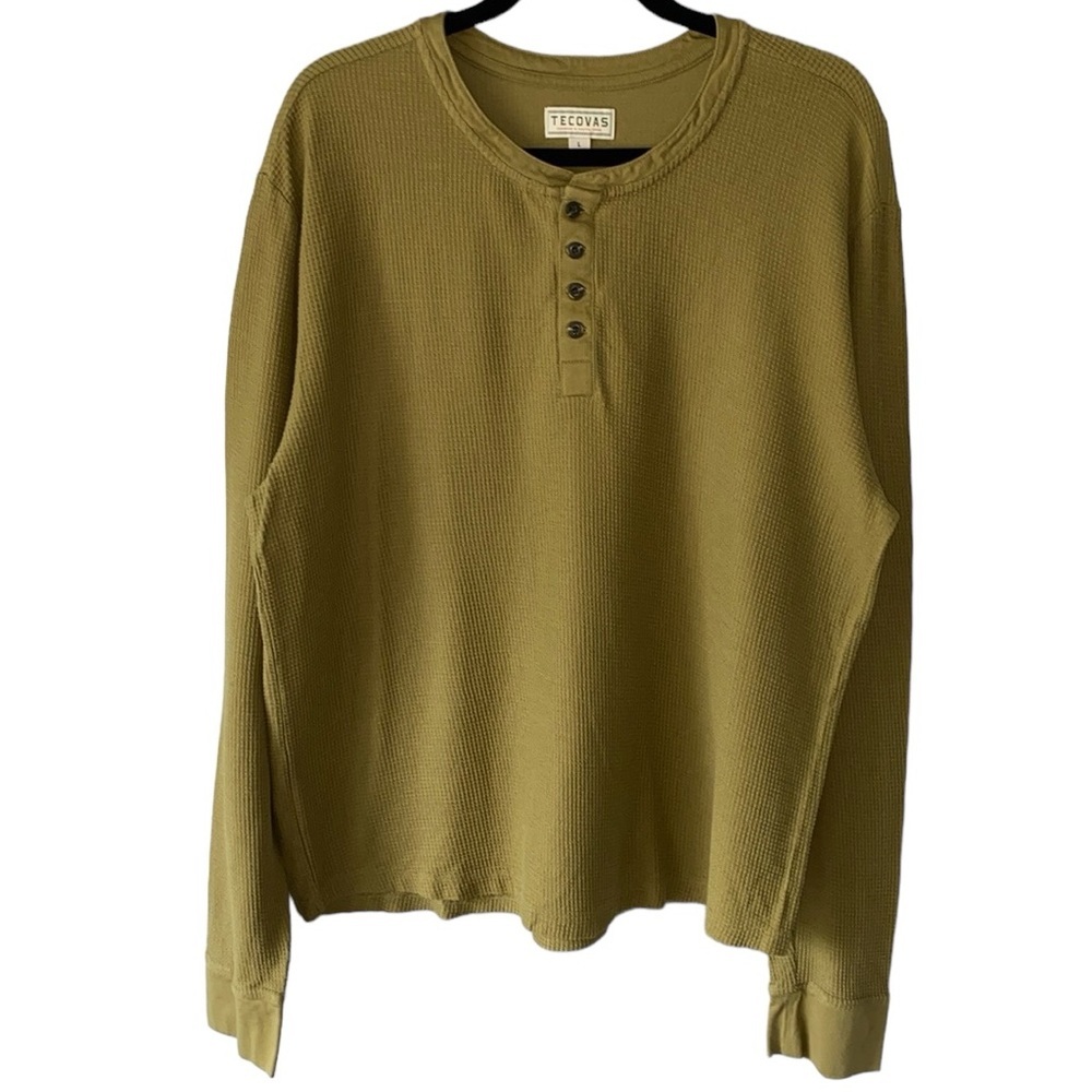Tecovas Ranch Wear Waffle Knit Henley Thermal Shirt Cactus Green Sz L